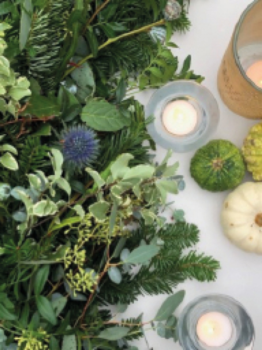 Candles, Pumpkins and Greenery