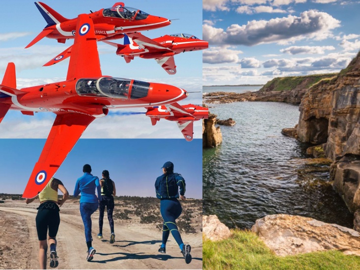 red arrows, runners, sea