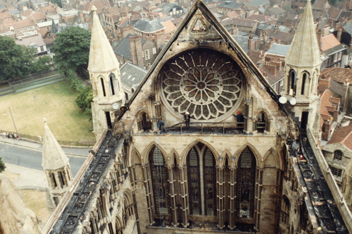 View of the roof damage to York Minster