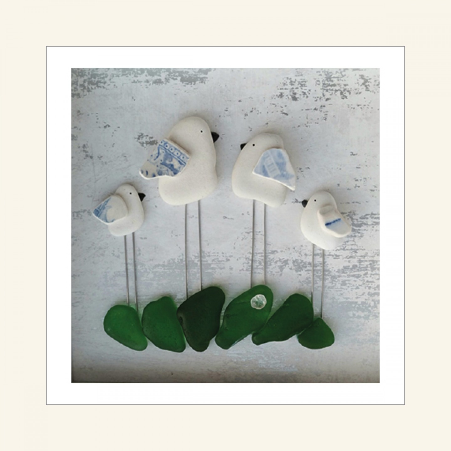 Seagulls in white frame
