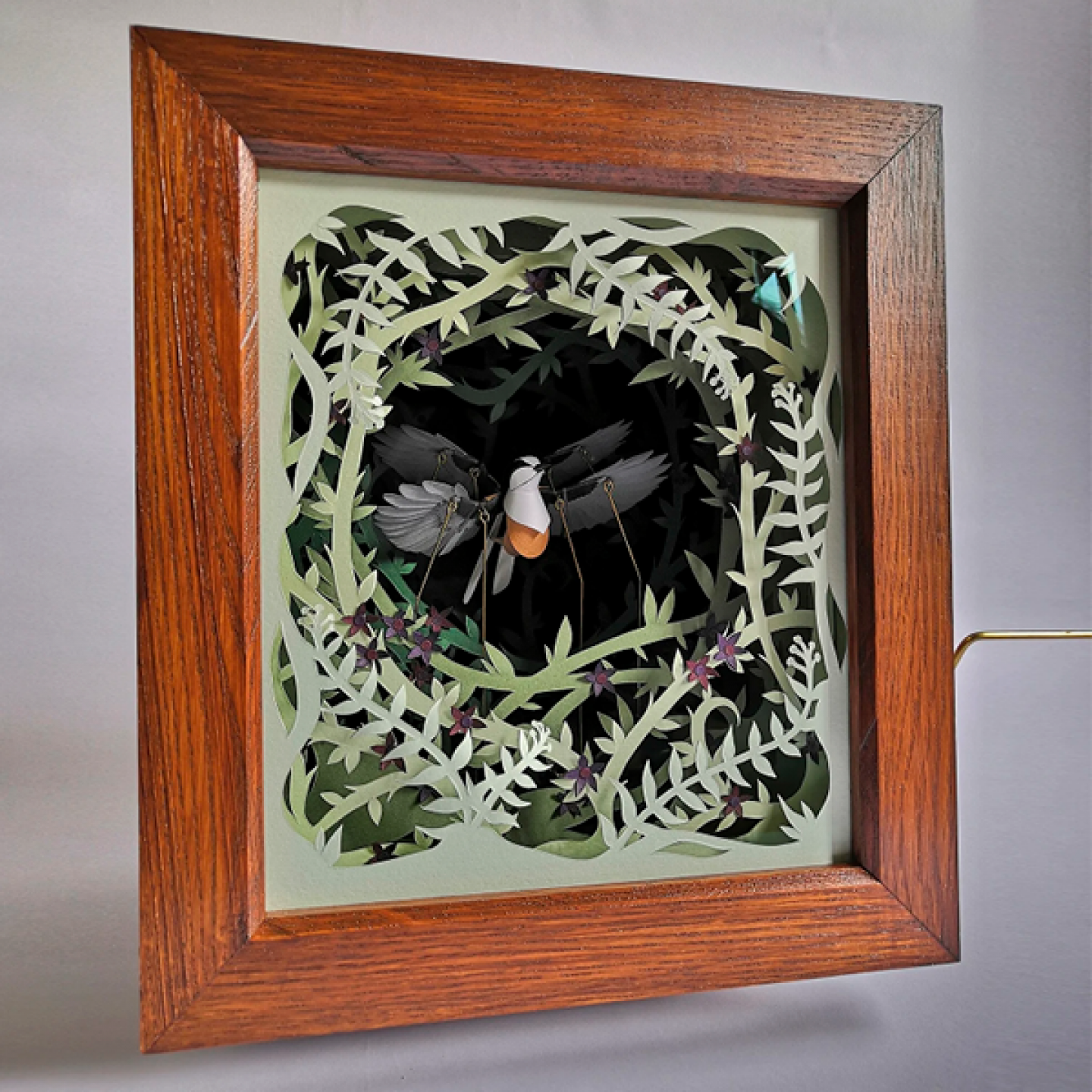 Long Tailed Tangled Tit paper cut kinetic sculpture