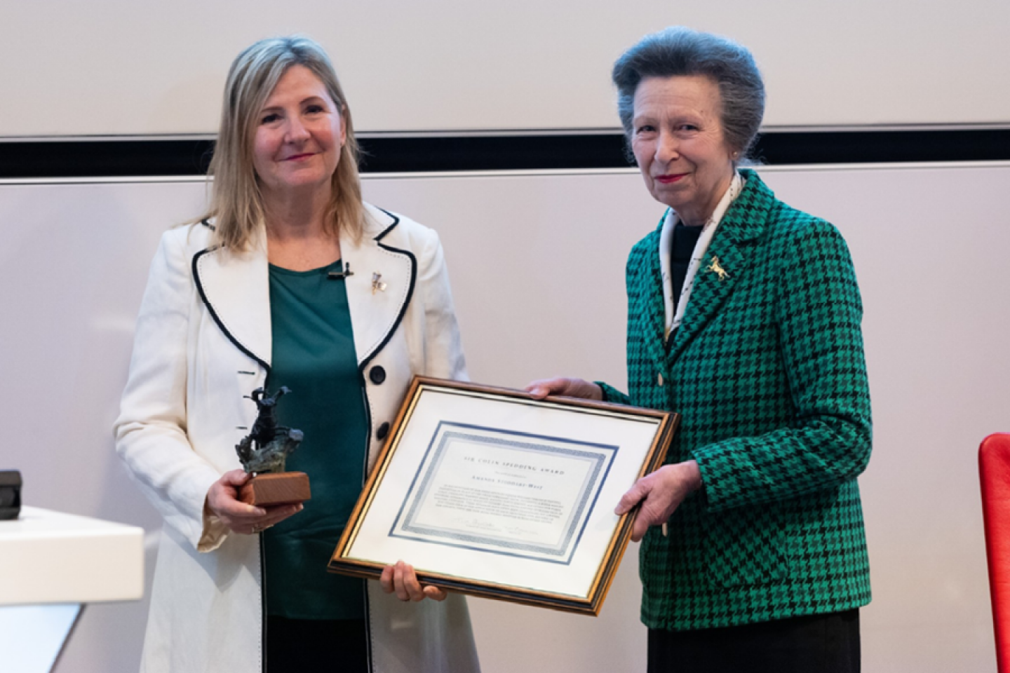 Amanda Stoddart-West receiving the Sir Colin Spedding Award 2024