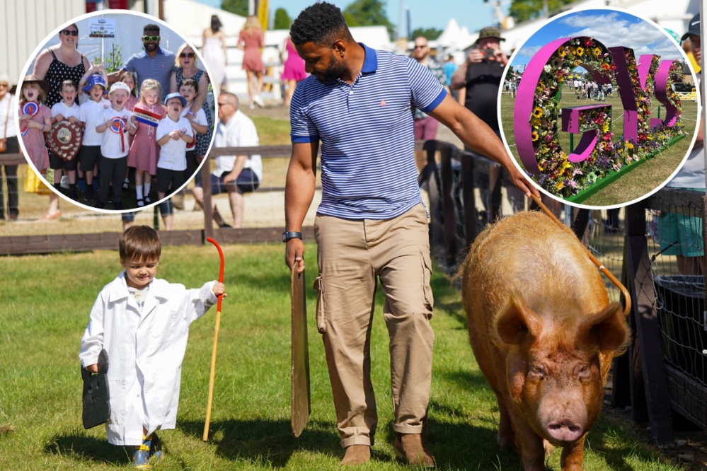 JB Gill and two-year-old Joshua Kirby Inset picture is of JB Gill with York Veg Box winners and GYS sign.
