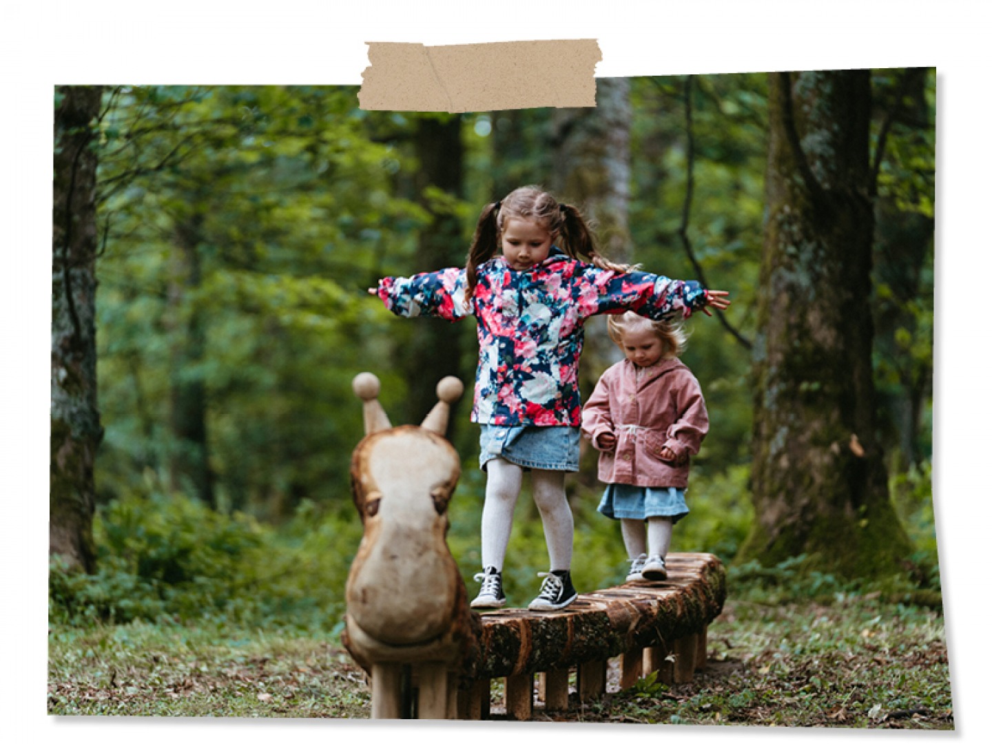 children playing in the woods