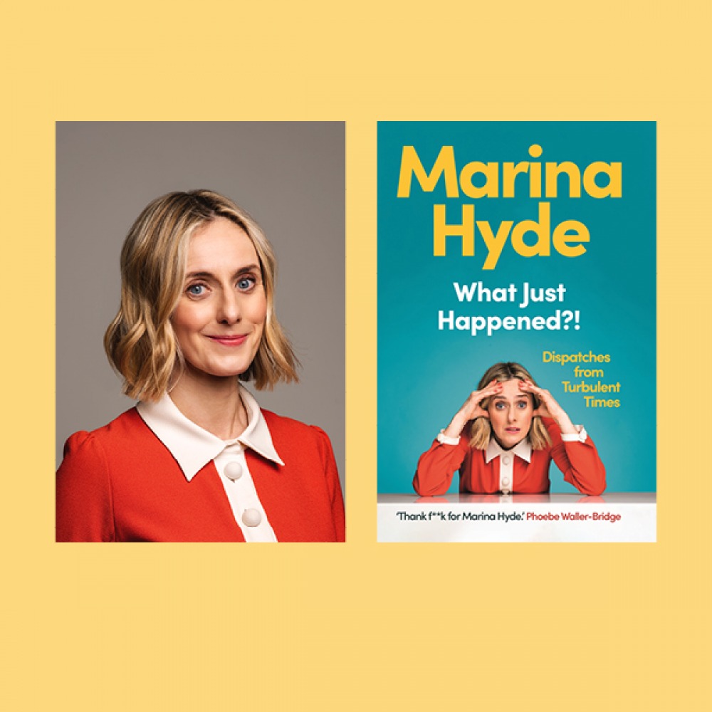 Portrait of Marina Hyde and her book cover