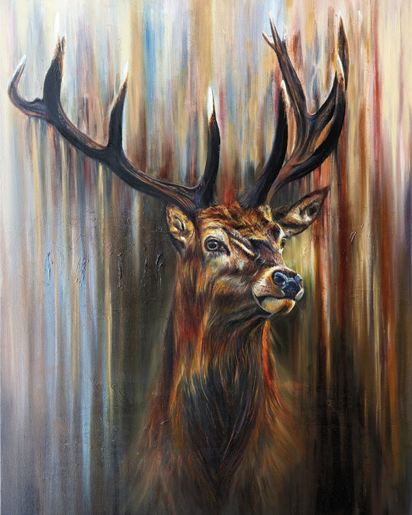 painting of a deer with abstract background