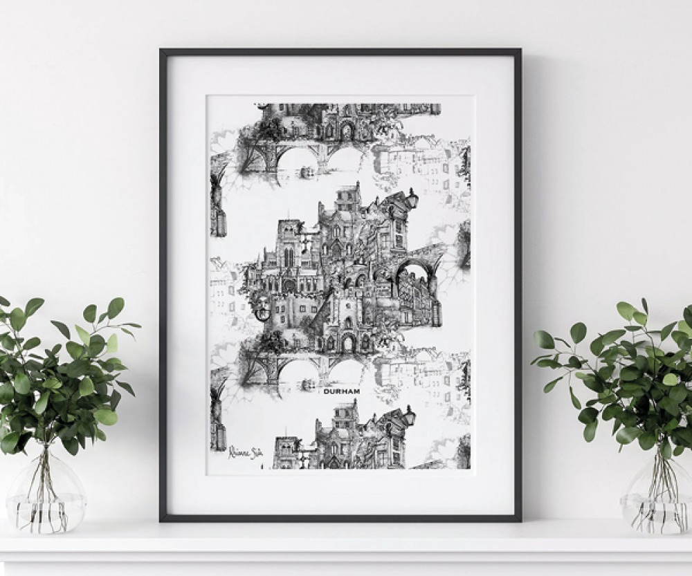 illustration framed standing on a fireplace
