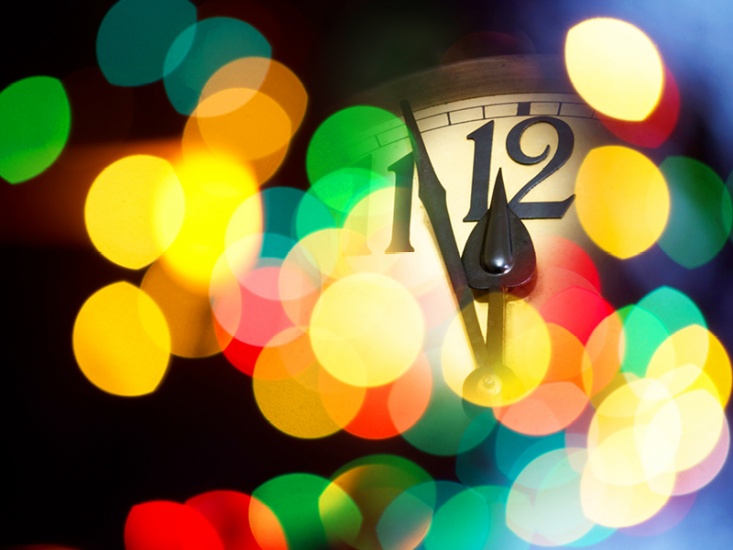 clock ticking down to midnight with colourful lights