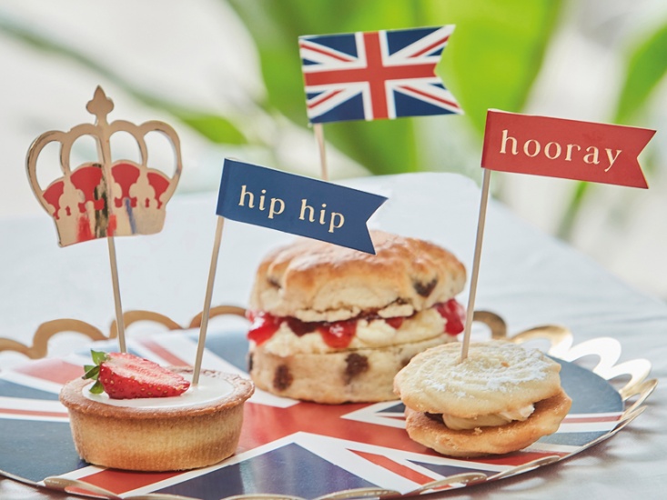 traditional English cakes with paper flags