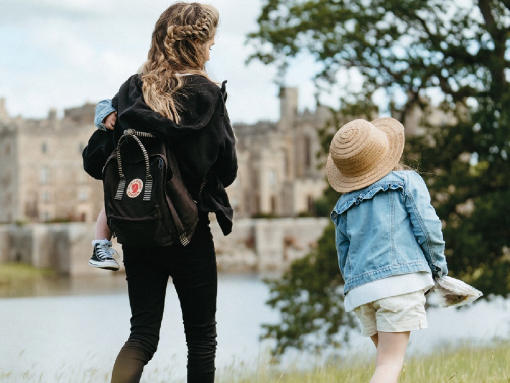 mother and children walking