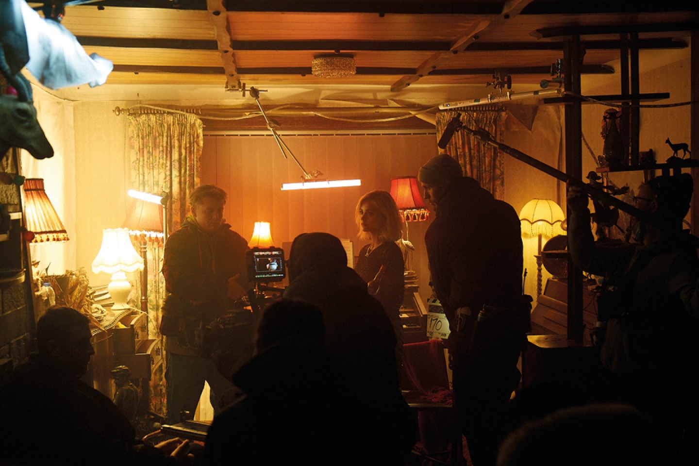 Scene during the movie with mikes and booms