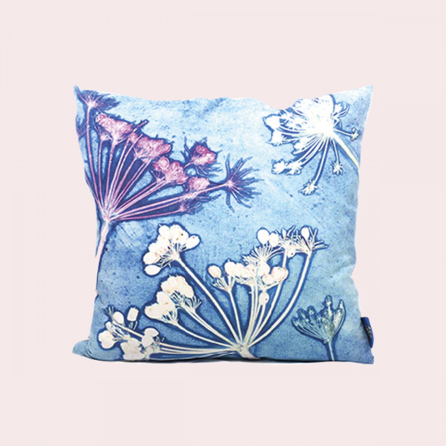 Blue Cow Parsley velvet cushion