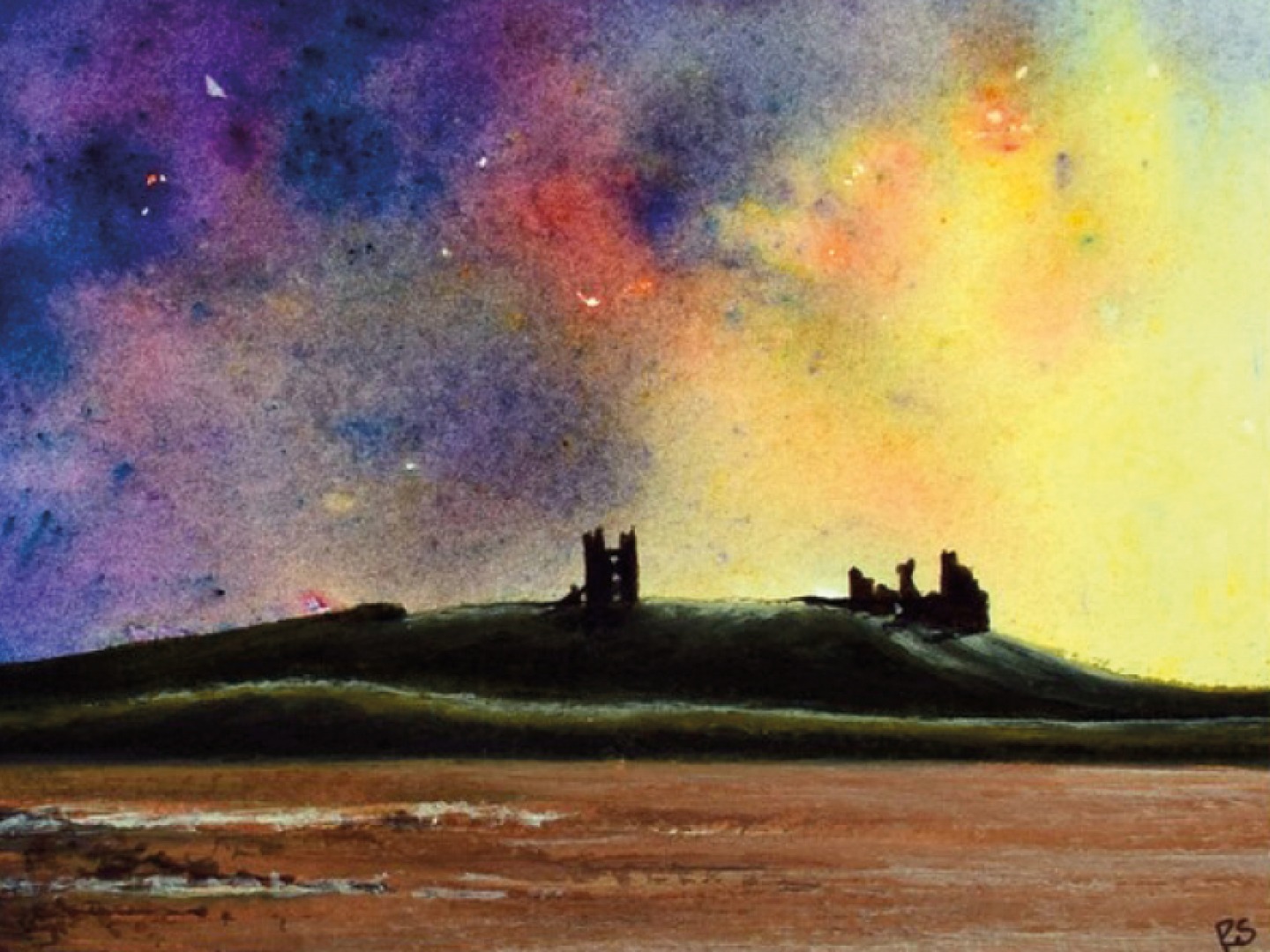 Dunstanburgh Castle mixed media original painting