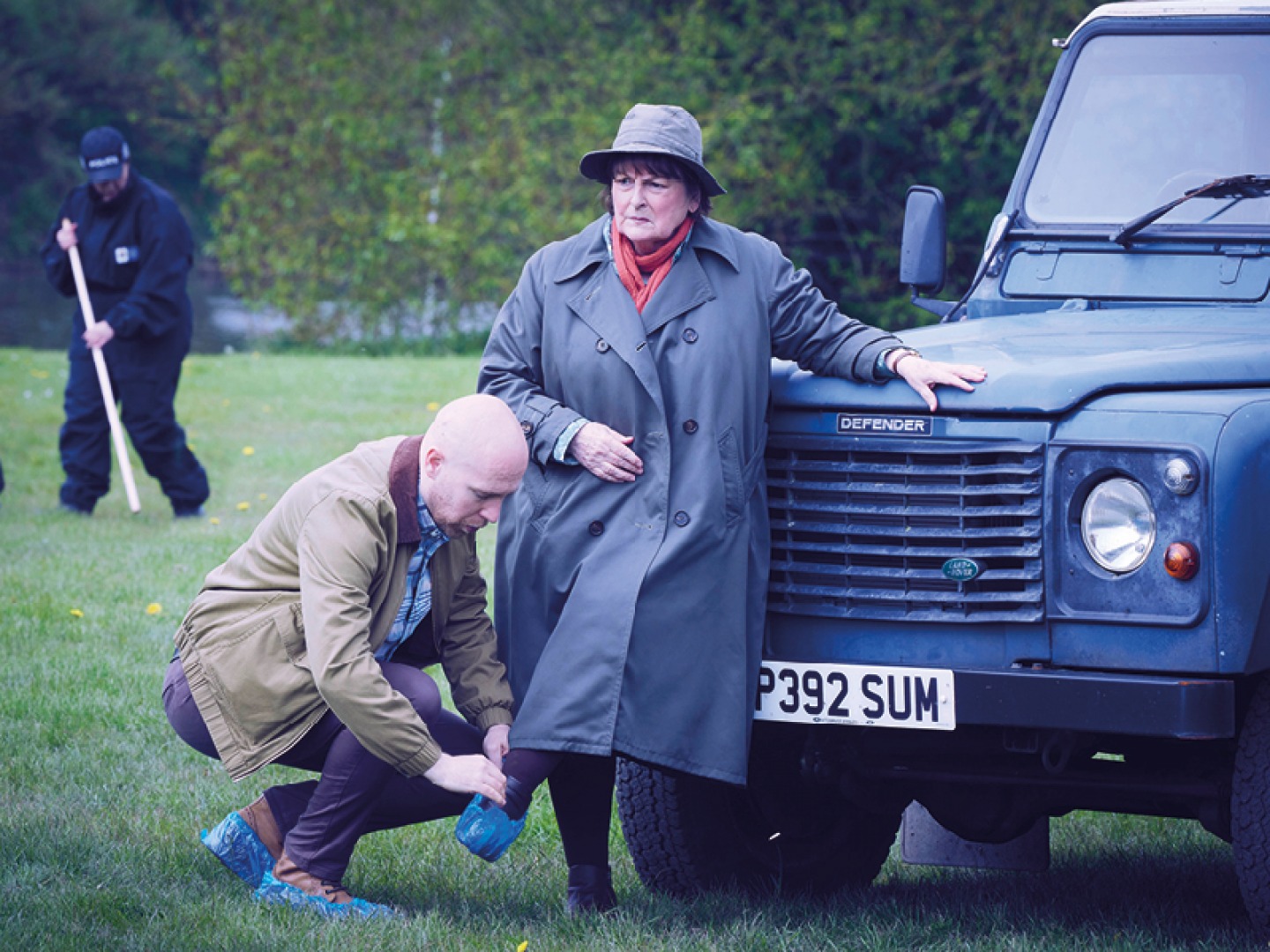 Vera perched on the front of a Land Rover Defender