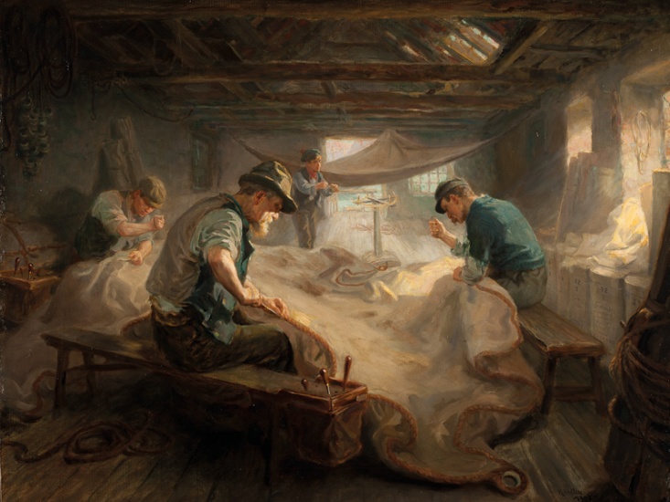 The Sail Loft by Ralph Hedley (1908). Laing Art Gallery