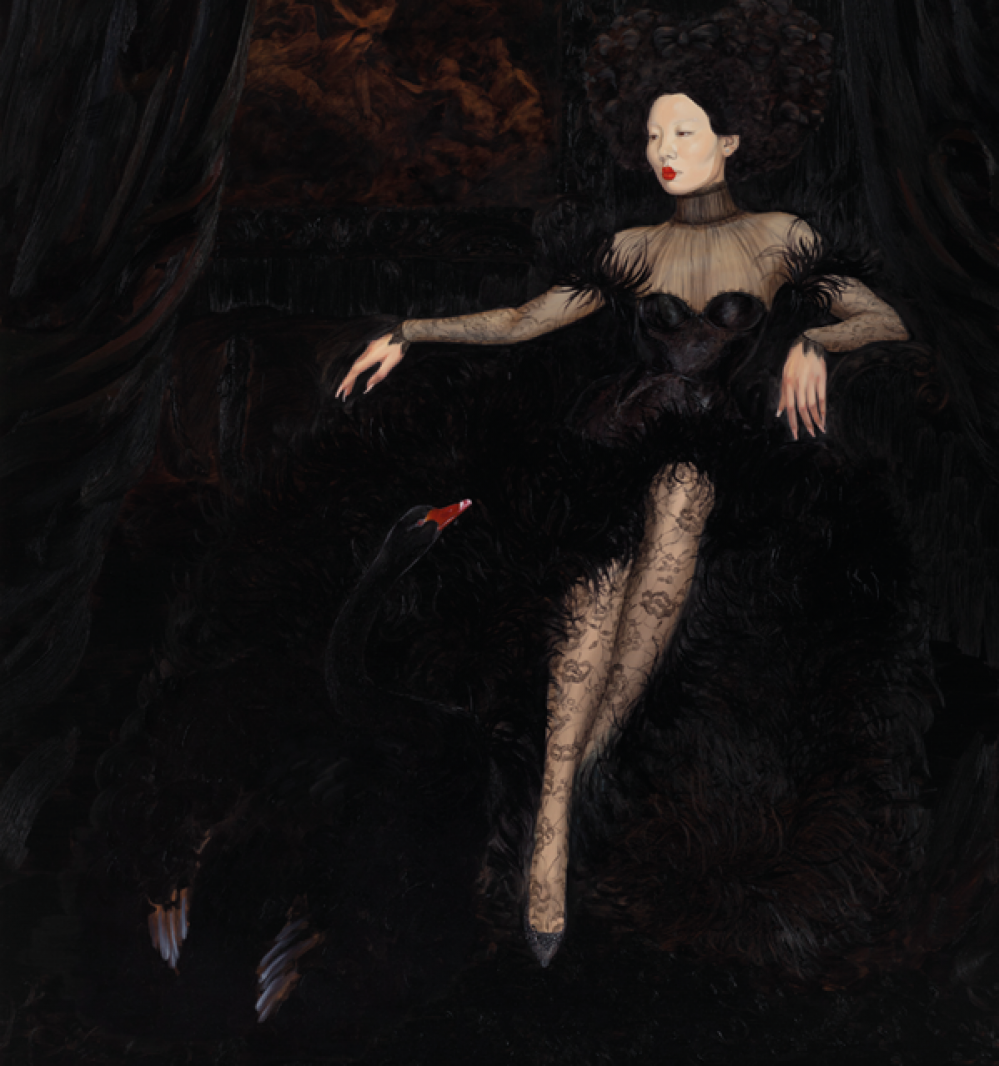 Tangled Waves Leda and the Swan with Tang Dynasty Style Make-up, 2024 by Xu Yang © Xu Yang