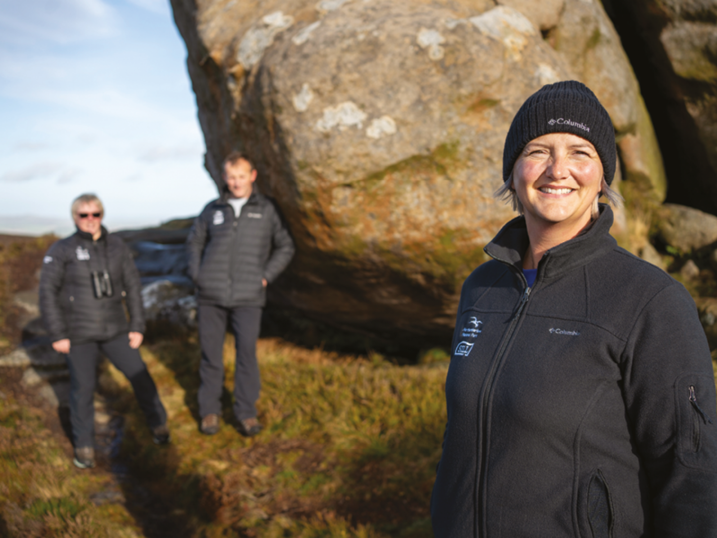 (R–L) Rangers Margaret Anderson, Mark Bolton and Jane Riddell on Simonside © Alasdair Mackenzie