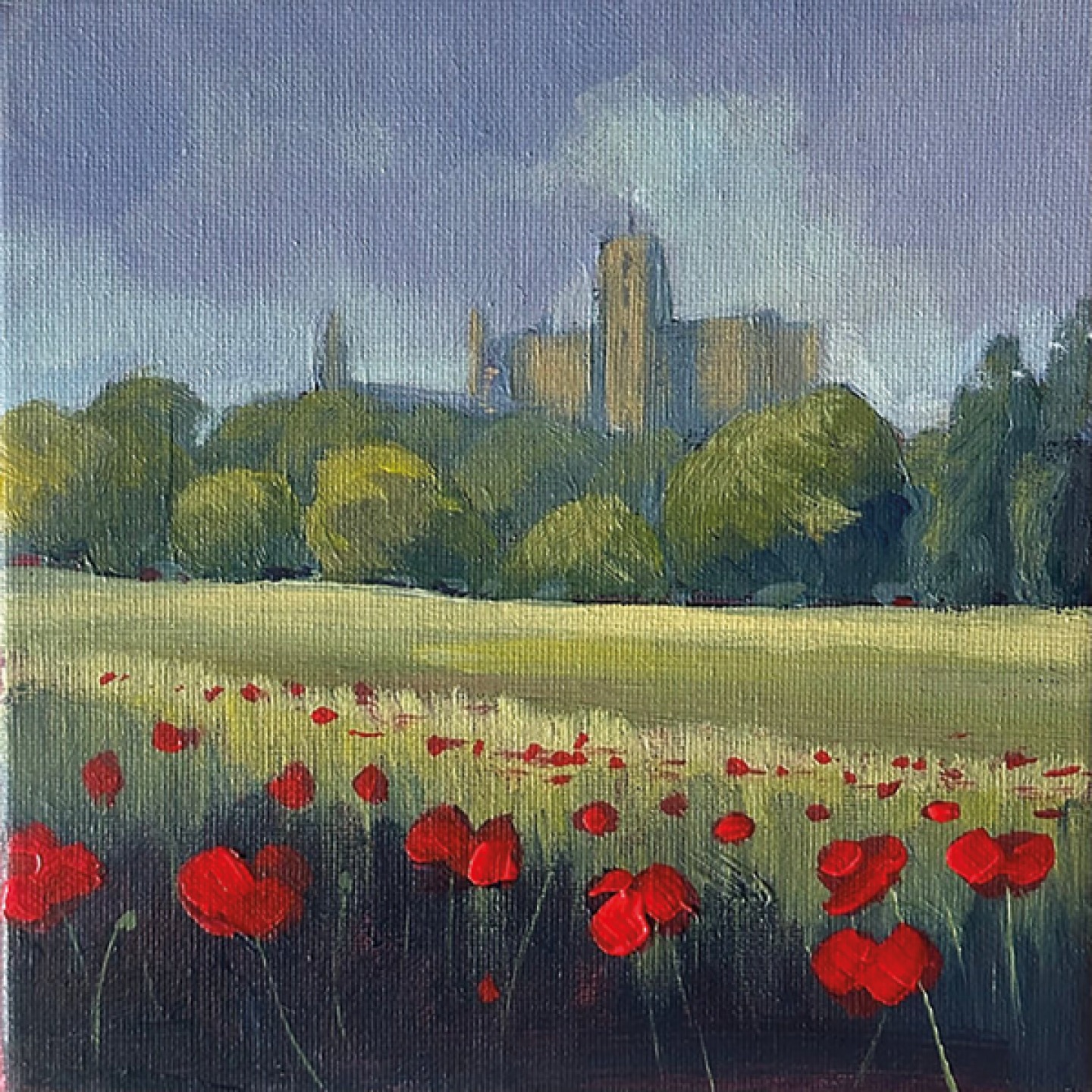 Warkworth Castle and Poppies original acrylic painting