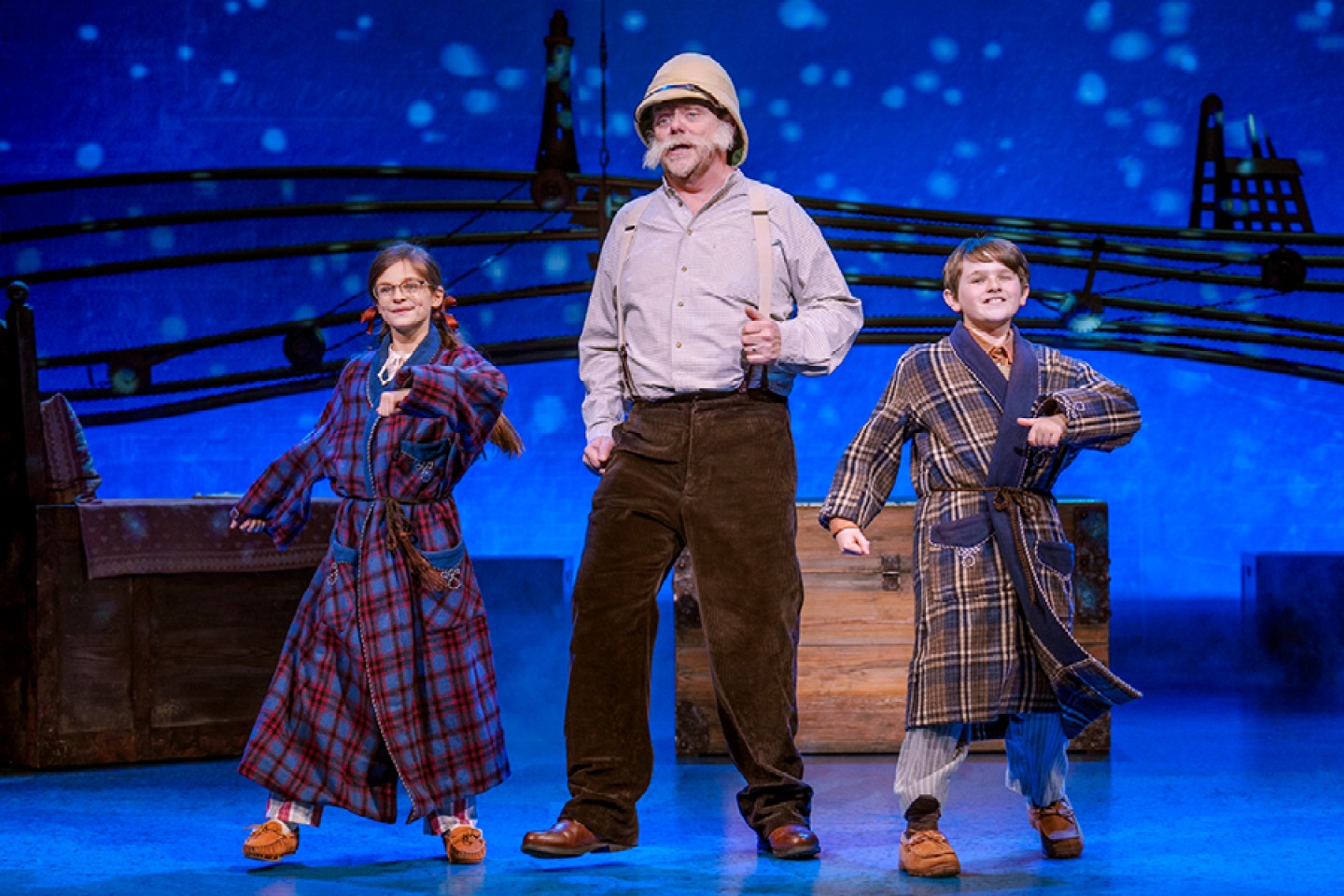 Jemima, Grandpa Potts and Jeremy dancing on set