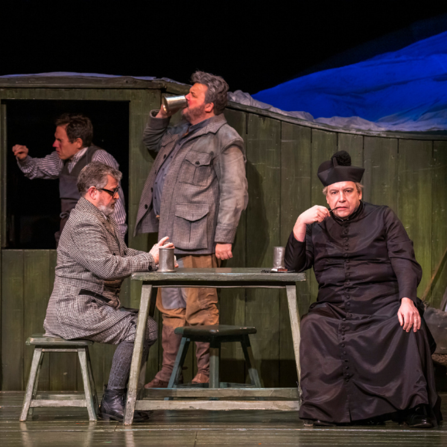 Stuart Laing as Innkeeper, Paul Nilon as Schoolmaster, James Rutherford as Forester and Henry Waddington as Parson