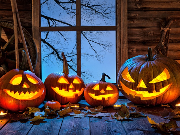 Halloween pumpkins in a spooky setting