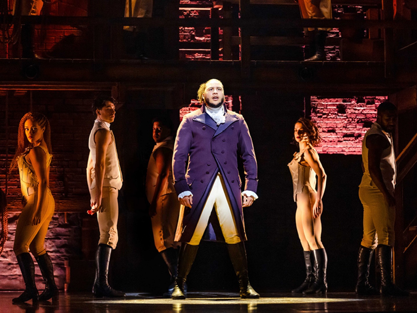 HAMILTON TOUR. Billy Nevers (Aaron Burr) and Company. Photo by Danny Kaan