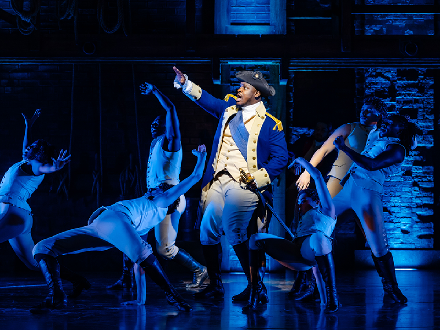 HAMILTON TOUR. Akmed Junior Khemalai (George Washington) and Company. Photo Danny Kaan
