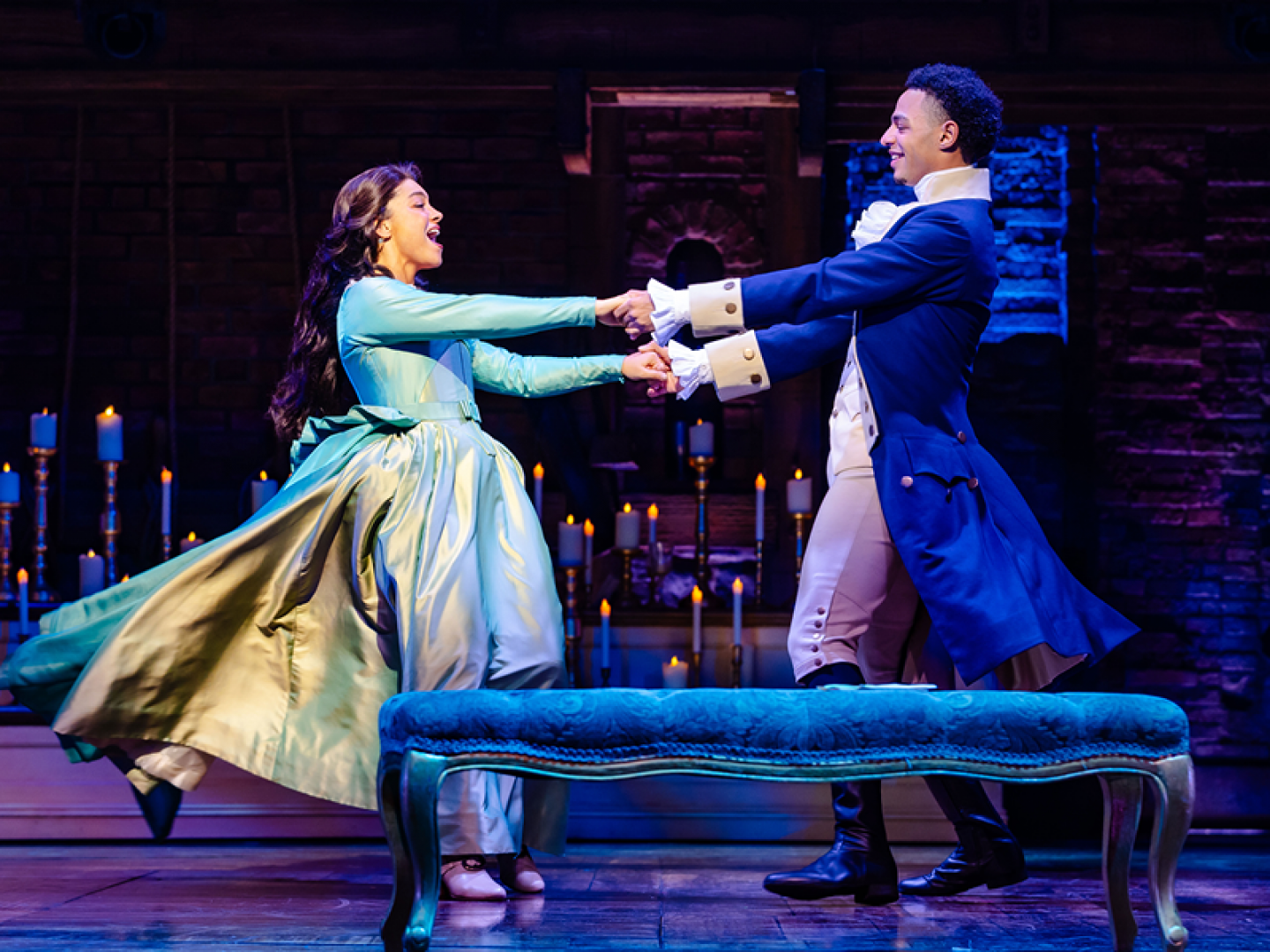 HAMILTON TOUR. Roshani Abbey (Eliza Hamilton) and Marley Fenton (Alexander Hamilton). Photo by Danny Kaan