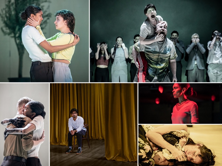 collage of images showing a theatre performance