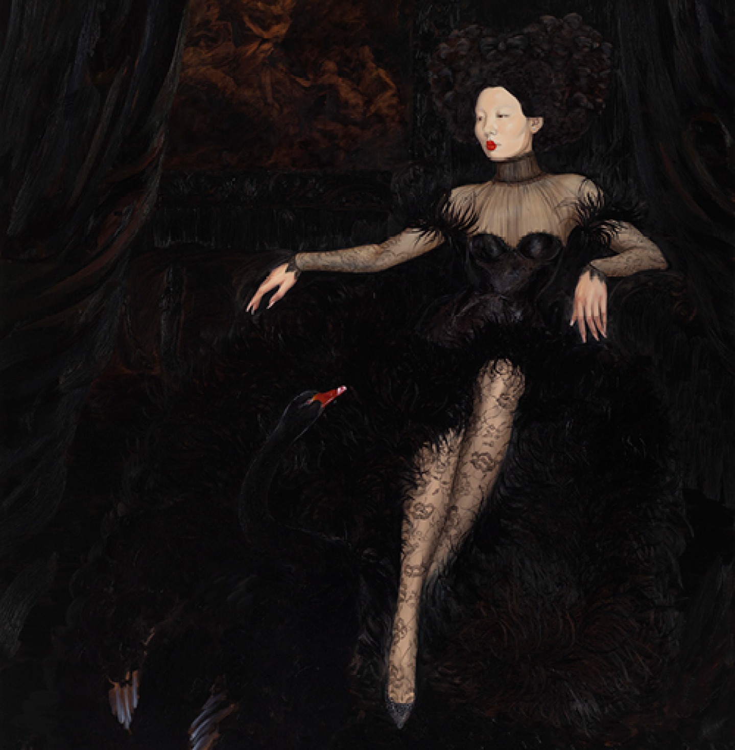 Tangled Waves Leda and the Swan with Tang Dynasty Style Make-up, 2024 by Xu Yang © Xu Yang