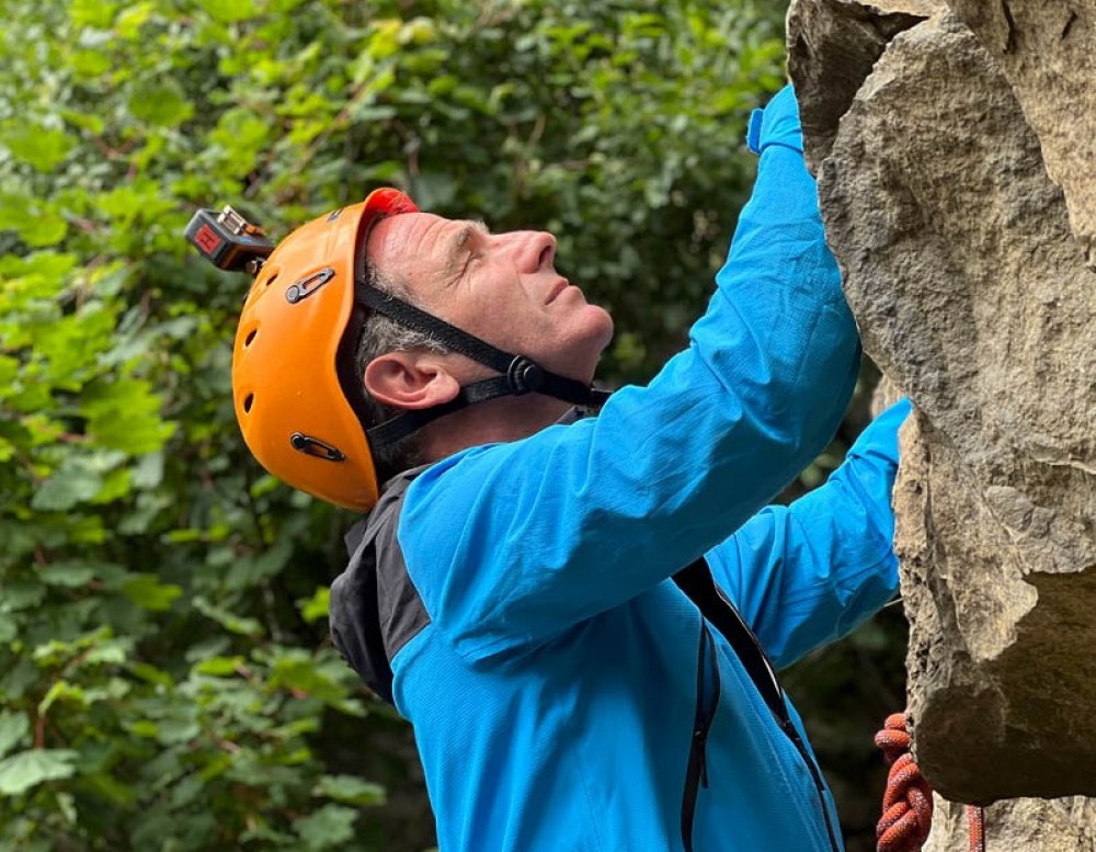 Robson Green rock climbing