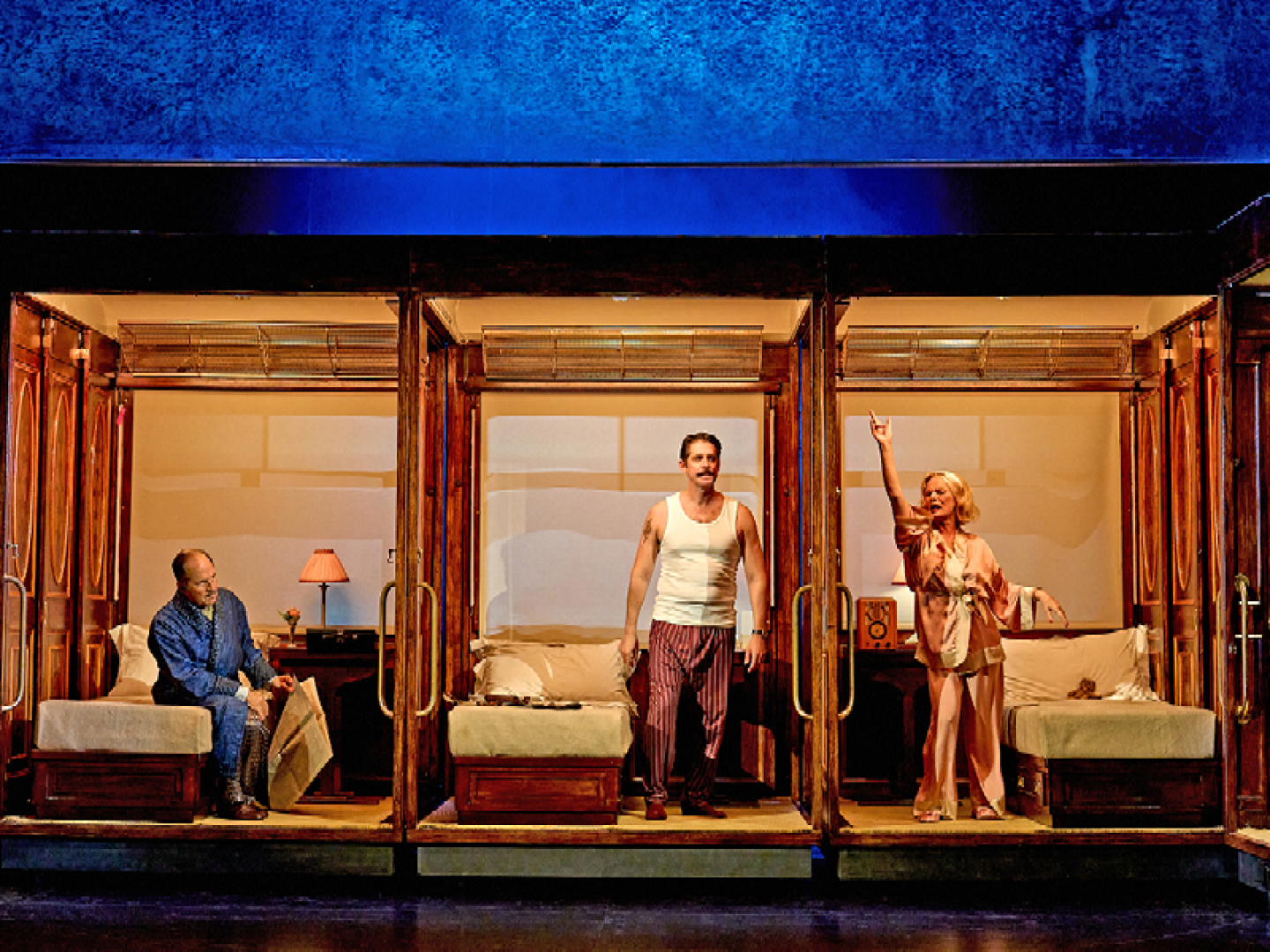 Michael Maloney  (Poirot), Simon Cotton (Samuel Ratchett) & Christine Kavanagh (Helen Hubbard) in Murder on the Orient Express