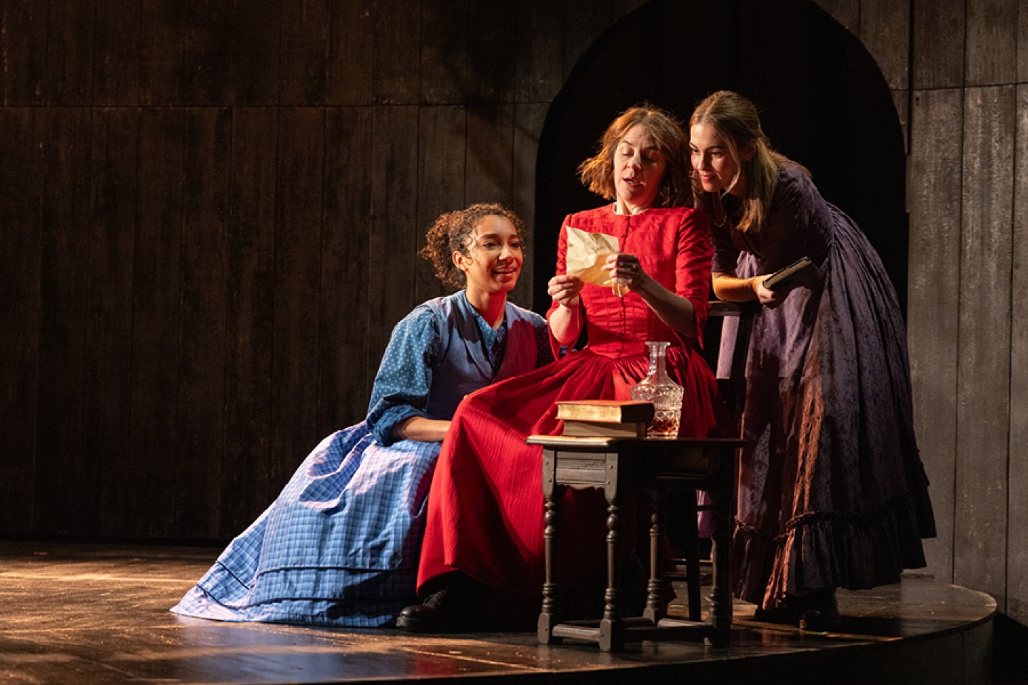 Adele James (Emily Brontë), Gemma Whelan (Charlotte Brontë), Rhiannon Clements (Anne Brontë) in Underdog The Other Other Brontë at the National Theatre (c) Isha Shah