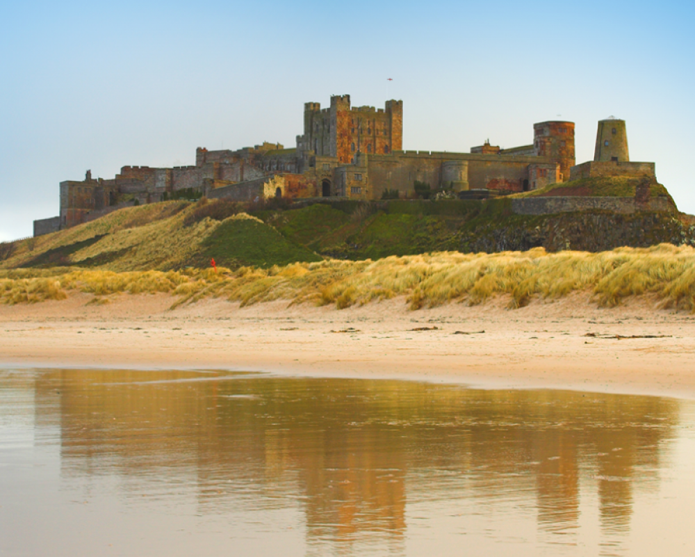 Bamburgh castle and beach