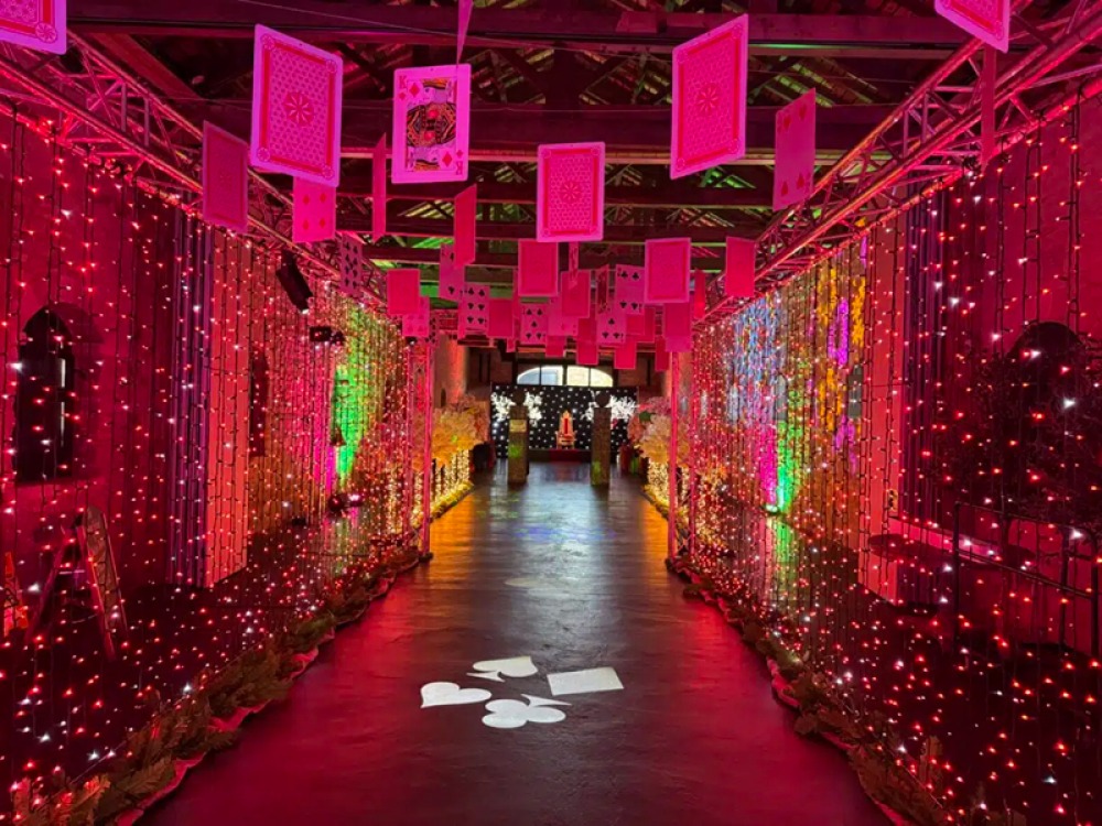 kaleidoscope projections, a magical garden with LED trees, giant mushrooms and dandelions and the iconic Mad Hatter’s Tea Party