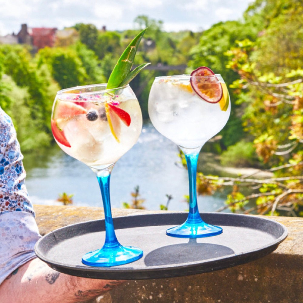 Cocktails over looking river in durham