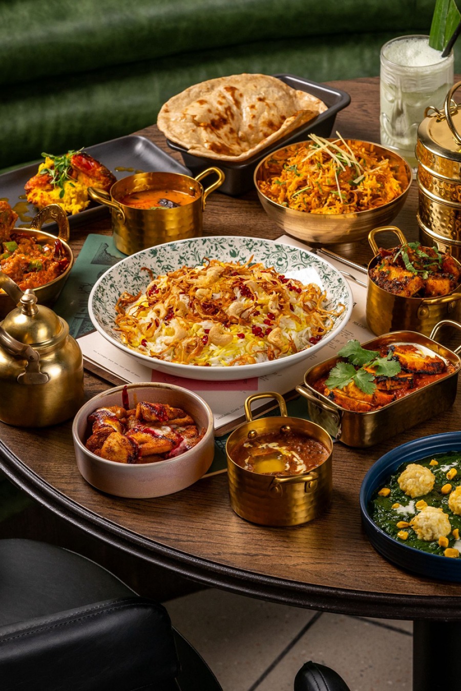 Indian street food on a table, shot from above